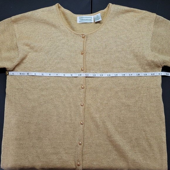 VTG Shenanigans Women's Gold Long Sleeve Button Front Sweater Cardigan Size M - Picture 13 of 14